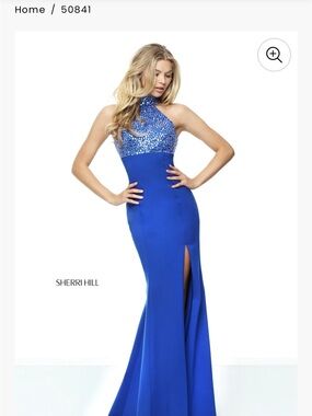 Sherri Hill Cobalt Blue Halter Sequin Bodice Prom Gown